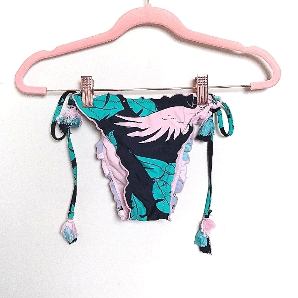 No Boundaries Tropical Bird and Leaf Print Side Tie Bikini Bottoms Small